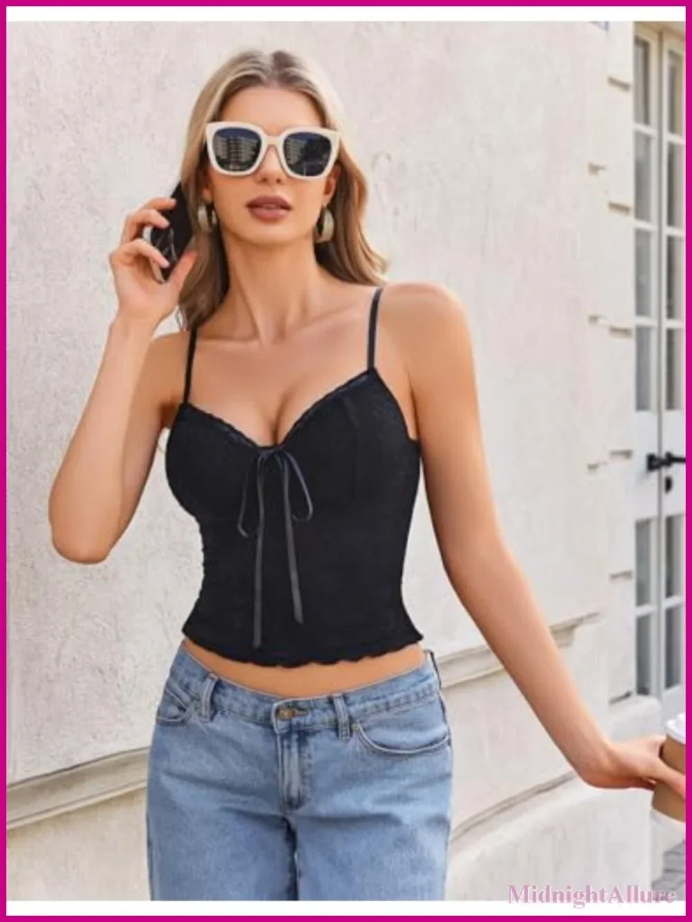 Lace Cami Spaghetti Strap Tank Top Sexy Going Out Women's Ruffle V-Neck
